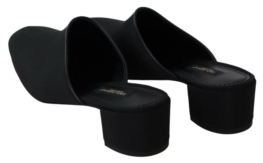 Dolce &amp; Gabbana Black Grosgrain Slides Sandals Women Shoes