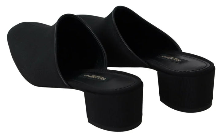 Dolce &amp; Gabbana Black Grosgrain Slides Sandals Women Shoes