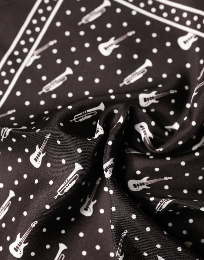 Dolce &amp; Gabbana Black Guitar Trumpet Men Handkerchief Scarf