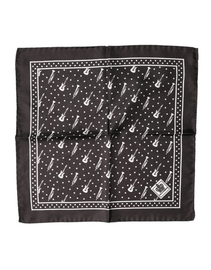Dolce &amp; Gabbana Black Guitar Trumpet Men Handkerchief Scarf