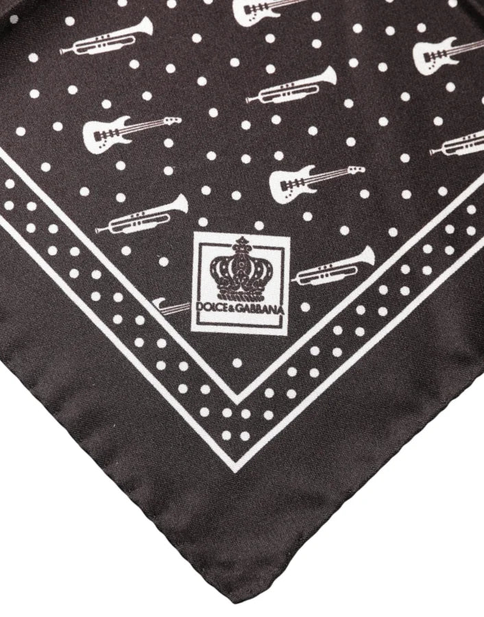 Dolce &amp; Gabbana Black Guitar Trumpet Men Handkerchief Scarf