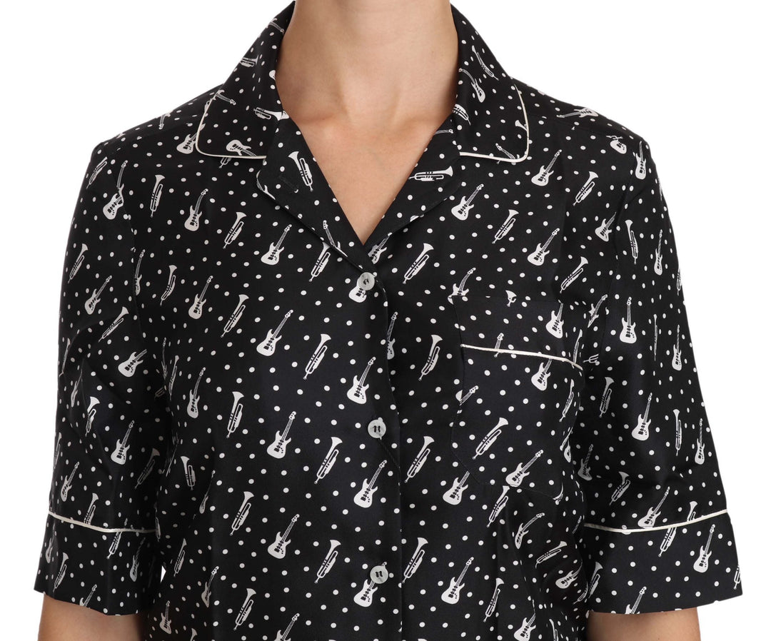 Dolce &amp; Gabbana Shirts - Black GuitarTrumpet Print Silk Shirt Top