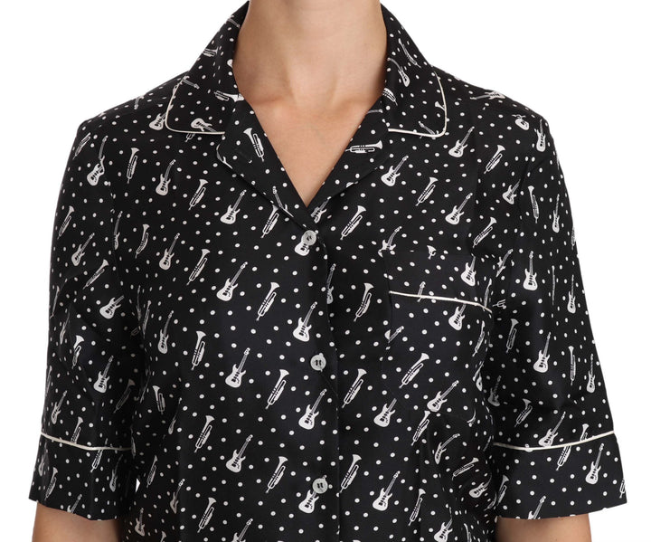 Dolce &amp; Gabbana Shirts - Black GuitarTrumpet Print Silk Shirt Top