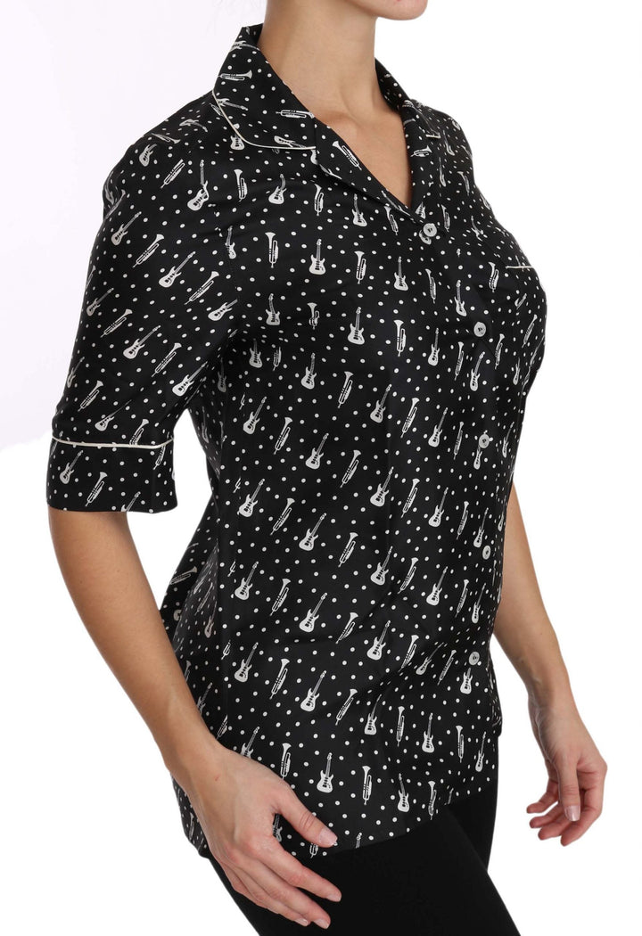 Dolce &amp; Gabbana Shirts - Black GuitarTrumpet Print Silk Shirt Top