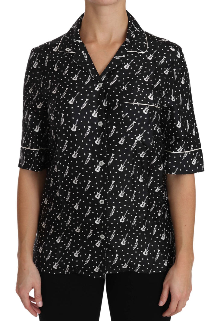Dolce &amp; Gabbana Shirts - Black GuitarTrumpet Print Silk Shirt Top