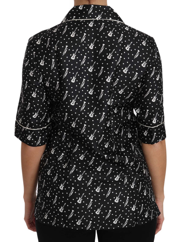 Dolce & Gabbana Shirts - Black GuitarTrumpet Print Silk Shirt Top