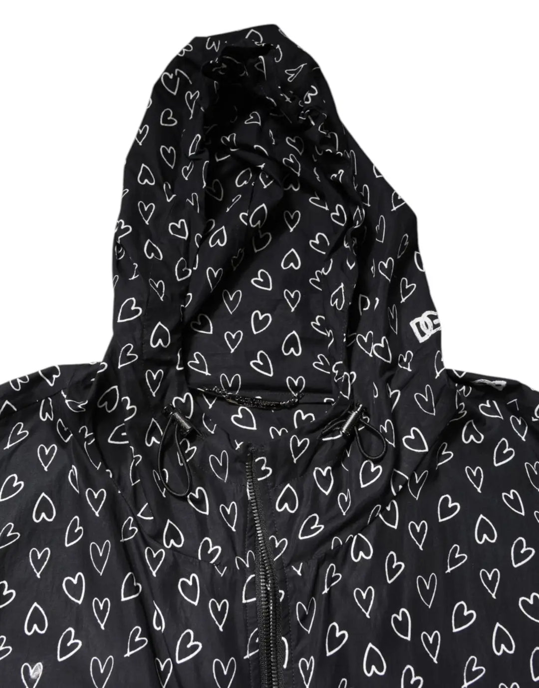 Dolce &amp; Gabbana Black Heart Print Hooded Windbreaker Jacket