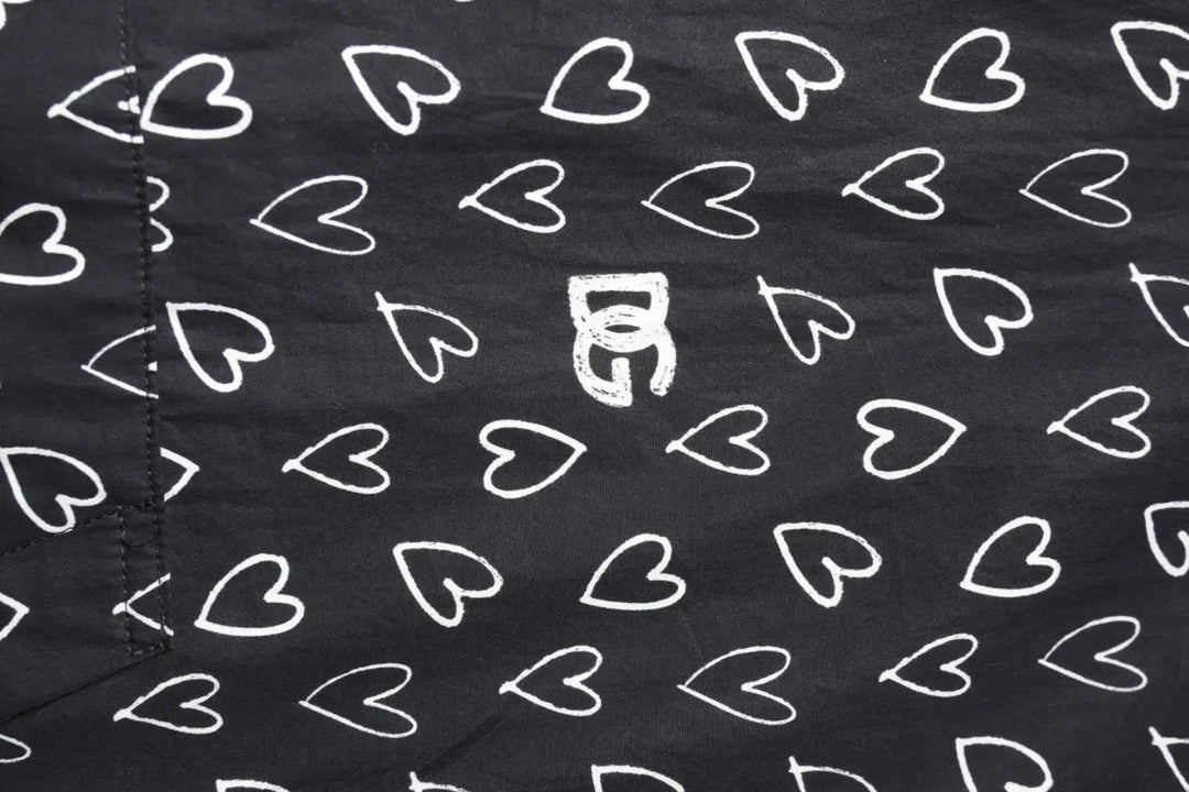 Dolce &amp; Gabbana Black Heart Print Hooded Windbreaker Jacket