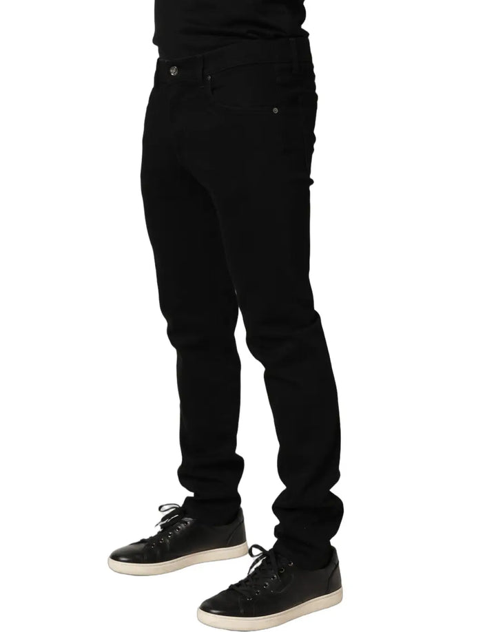 Dolce &amp; Gabbana Black Heraldic Embroidered Skinny Denim Jeans