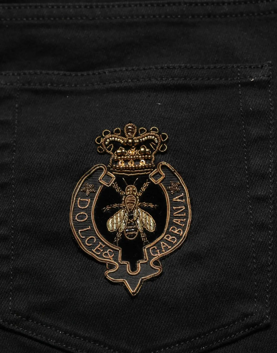 Dolce &amp; Gabbana Black Heraldic Embroidered Skinny Denim Jeans