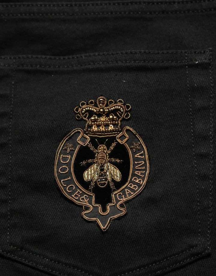 Dolce &amp; Gabbana Black Heraldic Embroidered Skinny Denim Jeans