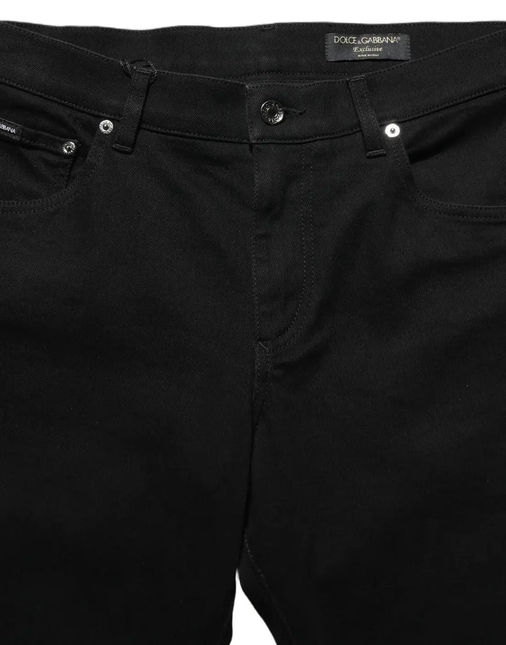Dolce &amp; Gabbana Black Heraldic Embroidered Skinny Denim Jeans