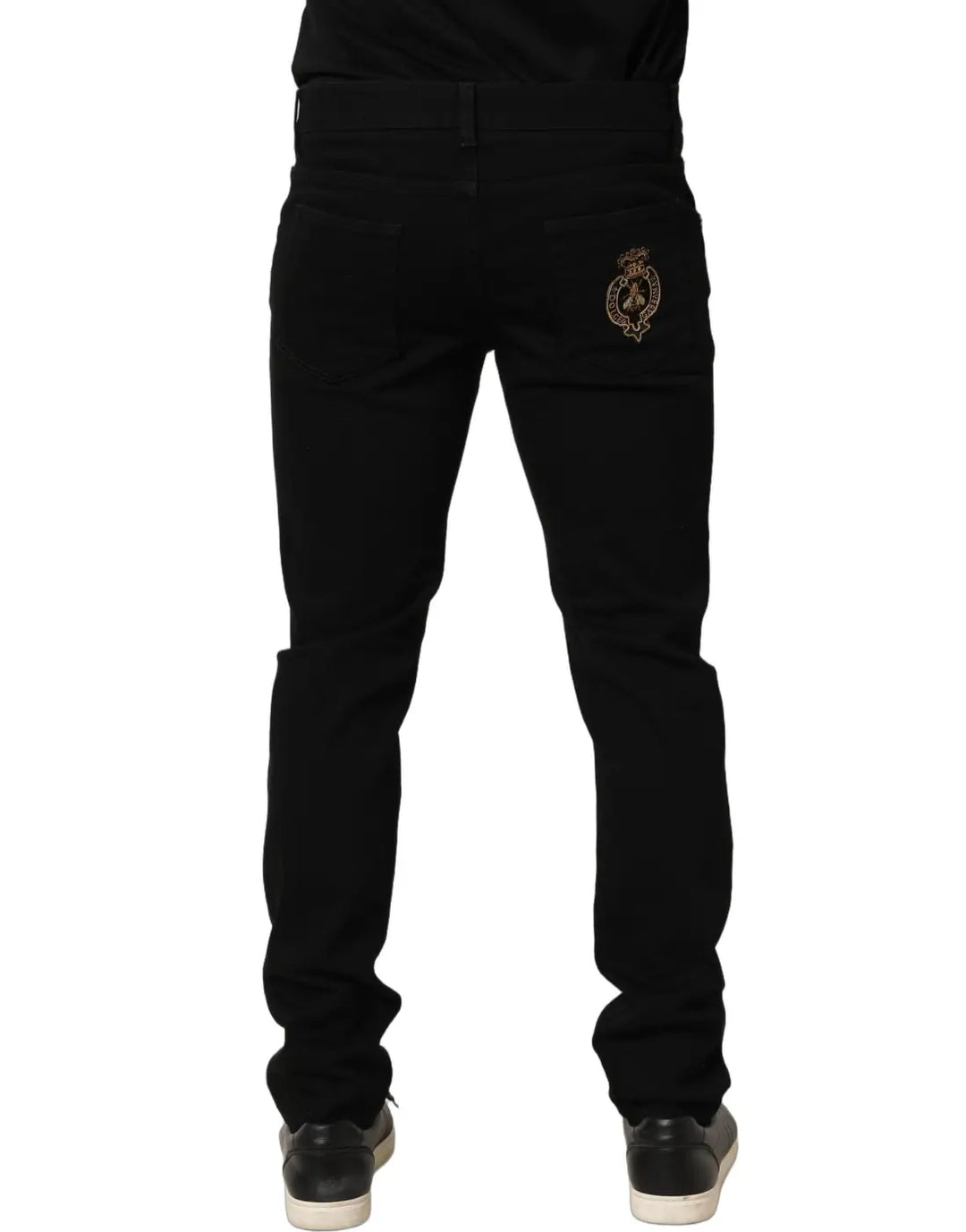 Dolce &amp; Gabbana Black Heraldic Embroidered Skinny Denim Jeans