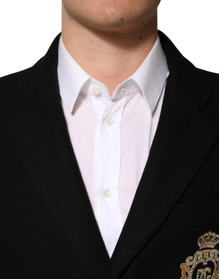 Dolce &amp; Gabbana Black Heraldic Patch Single Breasted Blazer Jacket