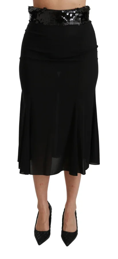 Dolce &amp; Gabbana Black High Waist Mermaid Midi Silk Skirt