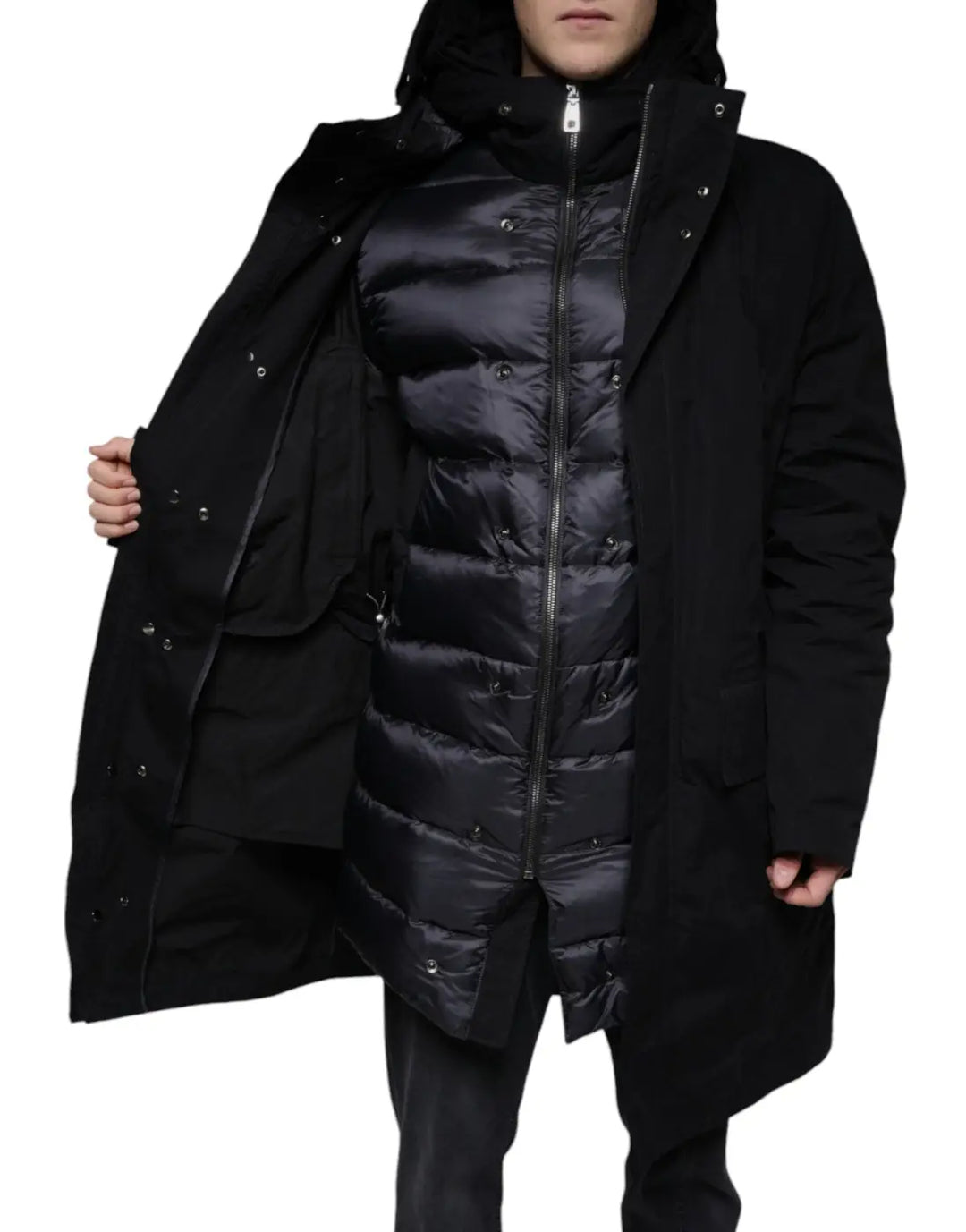 Dolce &amp; Gabbana Black Hooded Parka Cotton Trench Coat Jacket