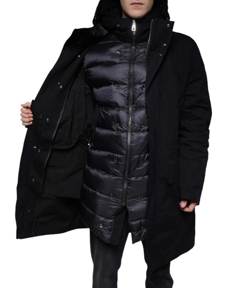 Dolce &amp; Gabbana Black Hooded Parka Cotton Trench Coat Jacket