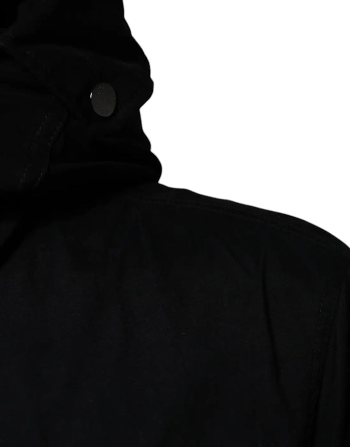 Dolce &amp; Gabbana Black Hooded Parka Cotton Trench Coat Jacket