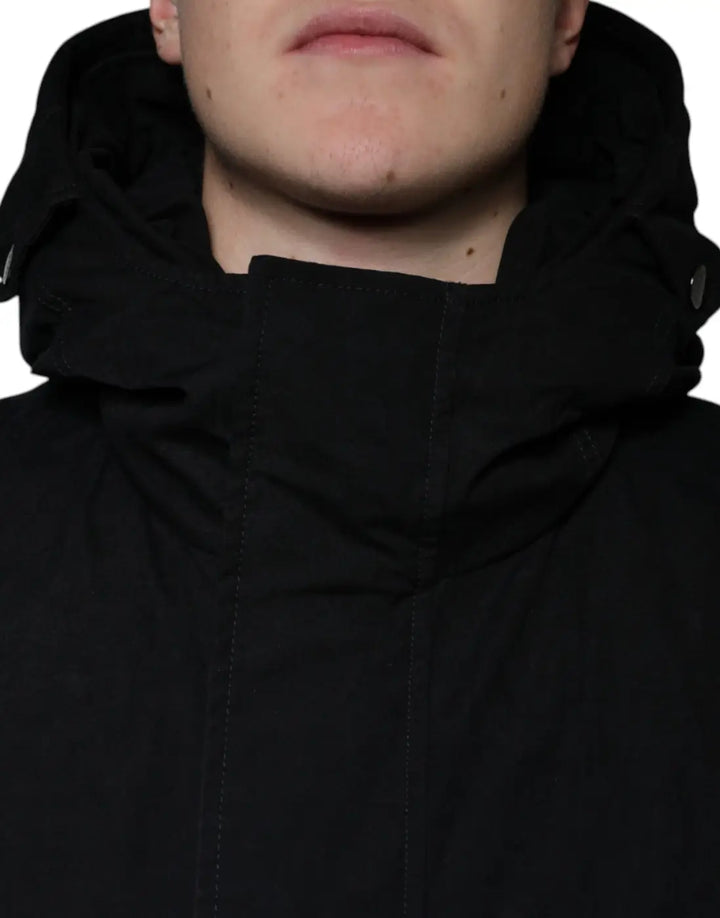Dolce &amp; Gabbana Black Hooded Parka Cotton Trench Coat Jacket