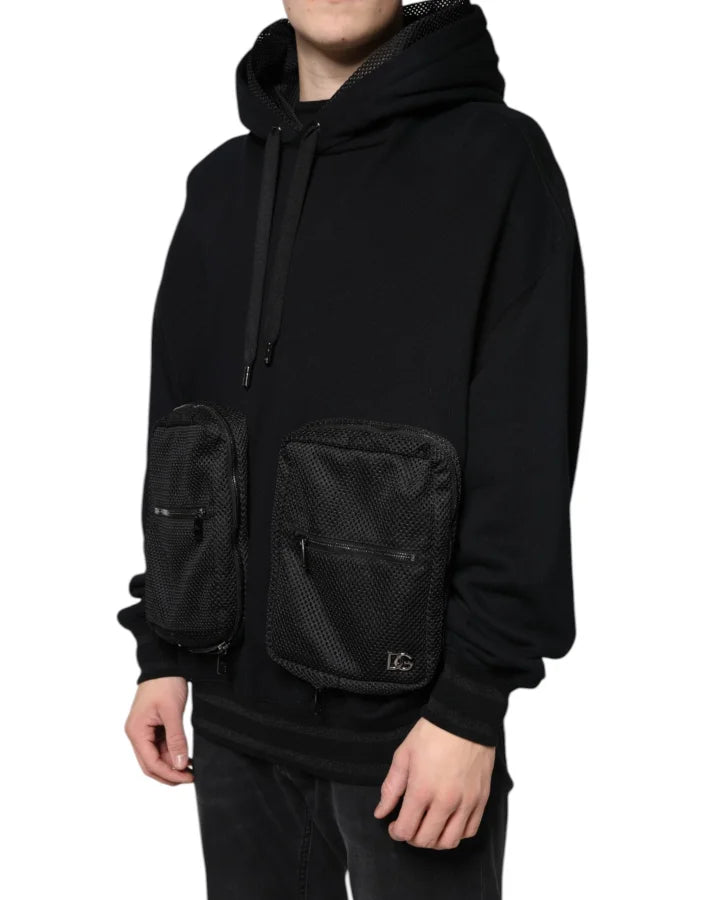 Dolce &amp; Gabbana Black Hooded Pullover Men Sweatshirt Sweater