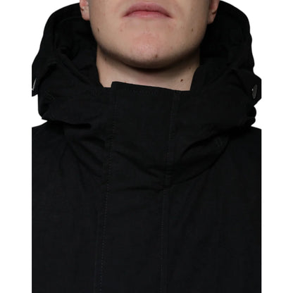 Dolce & Gabbana Black Hooded Trench Coat Jacket for Effortless Style