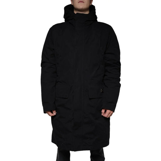 Dolce & Gabbana Black Hooded Trench Coat Jacket for Effortless Style
