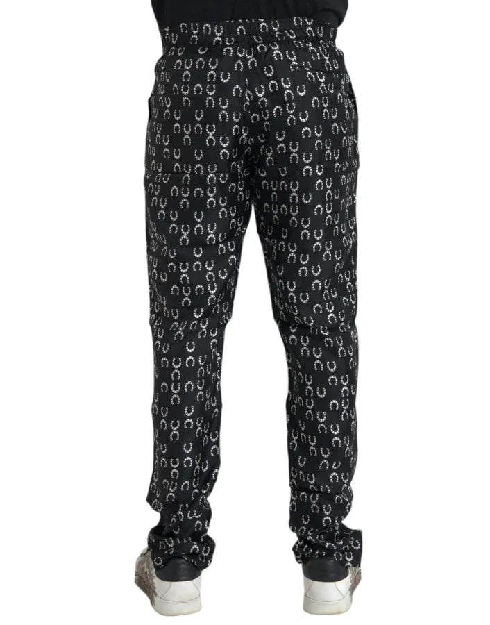 Dolce &amp; Gabbana Black Horseshoe Print Silk Pants