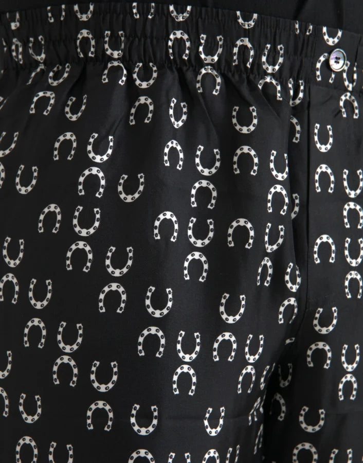 Dolce &amp; Gabbana Black Horseshoe Print Silk Pants