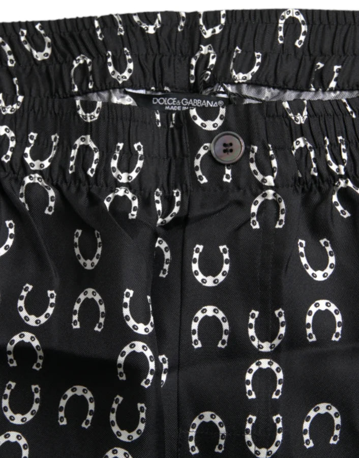 Dolce &amp; Gabbana Black Horseshoe Print Silk Pants