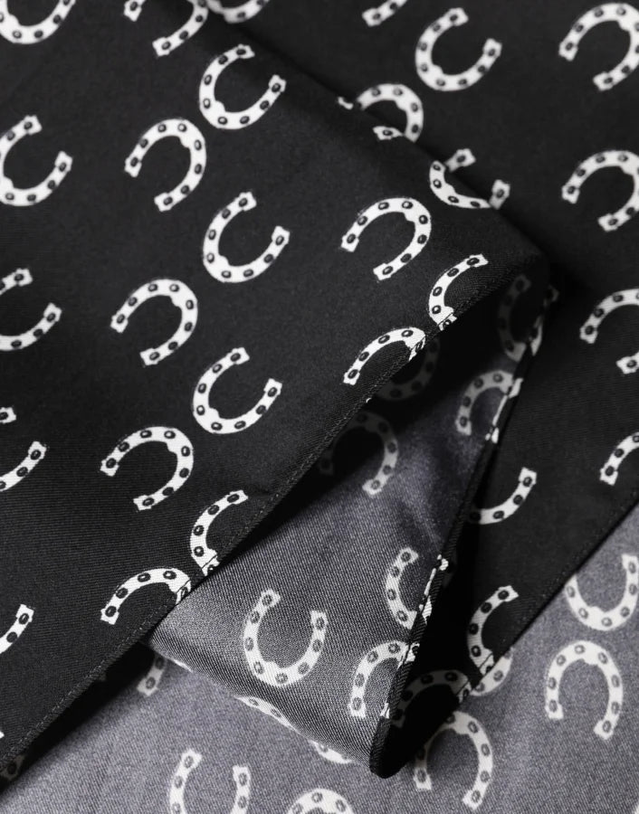 Dolce &amp; Gabbana Black Horseshoe Silk Neck Foulard 136cm x 23cm Men Scarf
