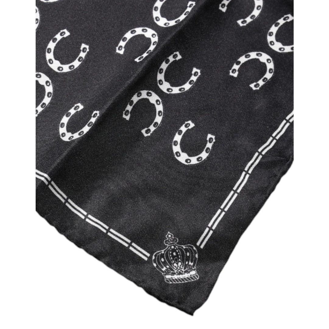 Dolce & Gabbana Black Horseshoe Silk Square Handkerchief Scarf