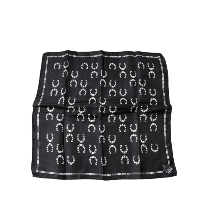 Dolce & Gabbana Black Horseshoe Silk Square Handkerchief Scarf