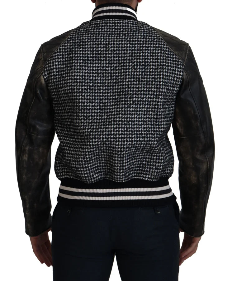 Dolce & Gabbana Black Houndstooth Polyester Bomber Jacket