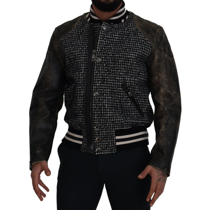 Dolce & Gabbana Black Houndstooth Polyester Bomber Jacket