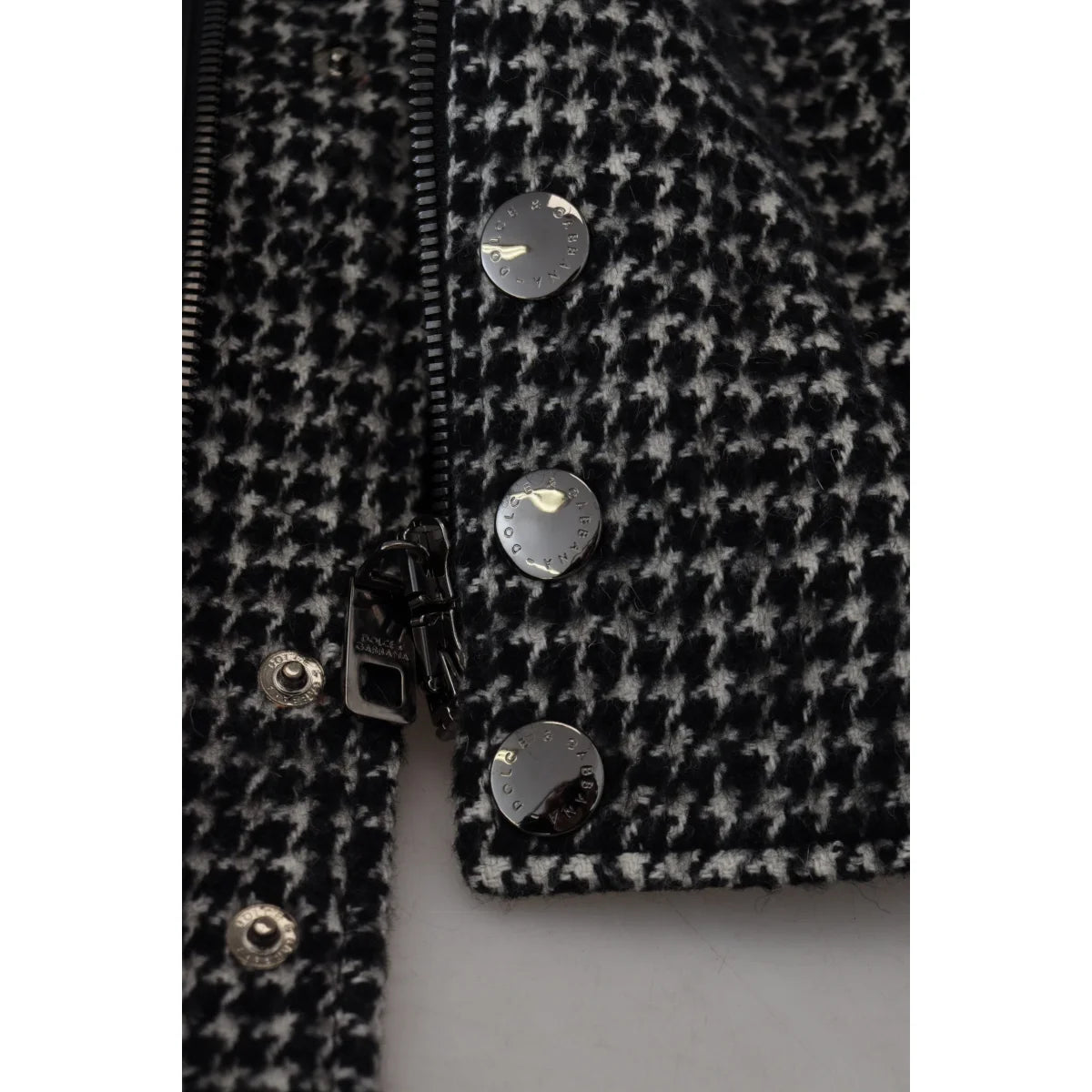 Dolce & Gabbana Black Houndstooth Polyester Bomber Jacket