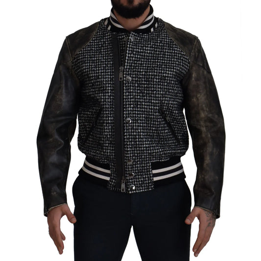 Dolce & Gabbana Black Houndstooth Polyester Bomber Jacket
