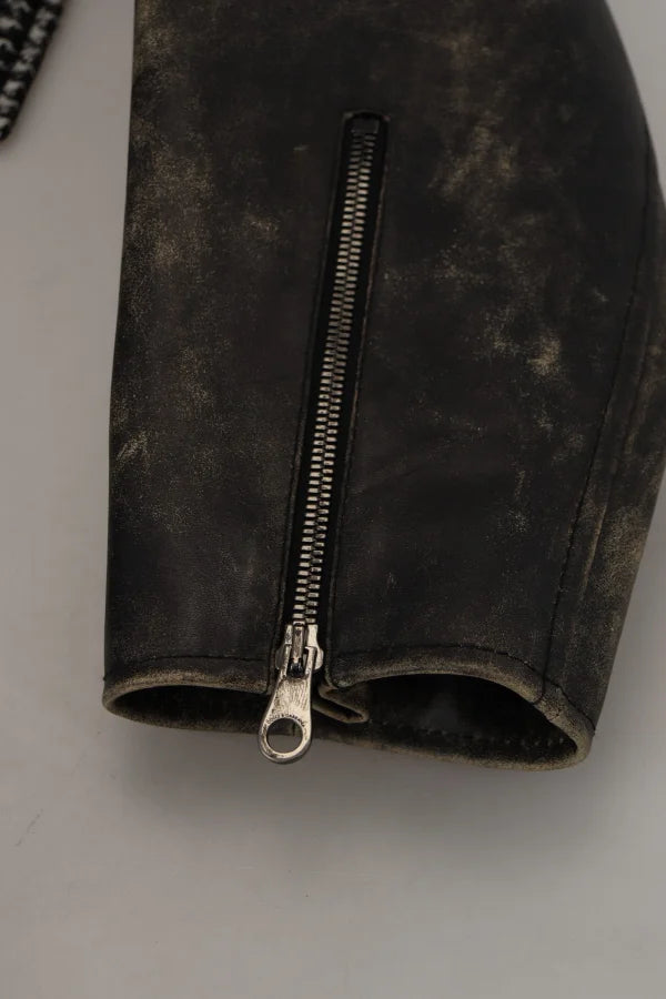 Dolce & Gabbana Black Houndstooth Polyester Bomber Jacket