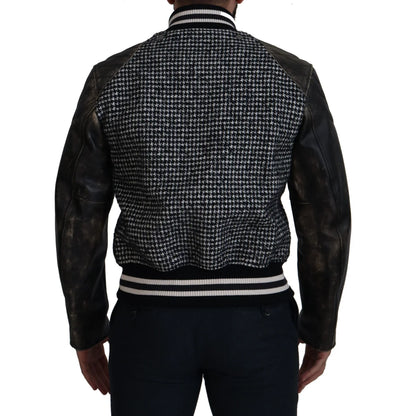 Dolce & Gabbana Black Houndstooth Polyester Bomber Jacket