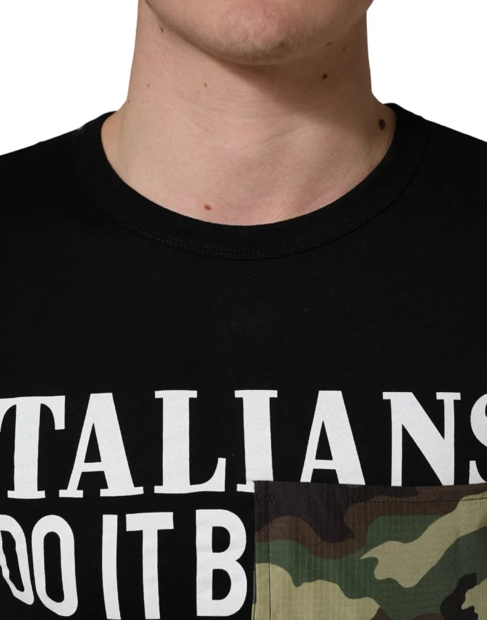 Dolce & Gabbana Black Italians Do It Better Camo Pocket Men T-shirt