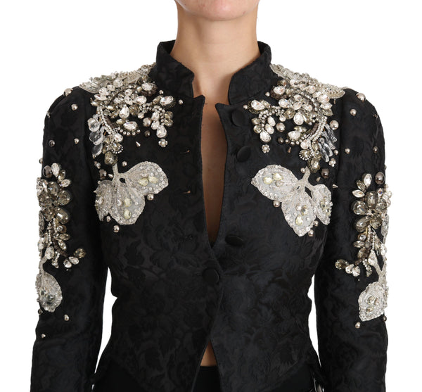 Dolce & Gabbana Sport Jackets - Black Jacquard Crystal Floral Jacket