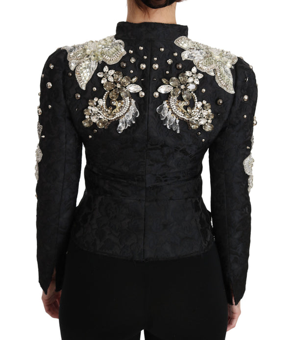 Dolce & Gabbana Sport Jackets - Black Jacquard Crystal Floral Jacket