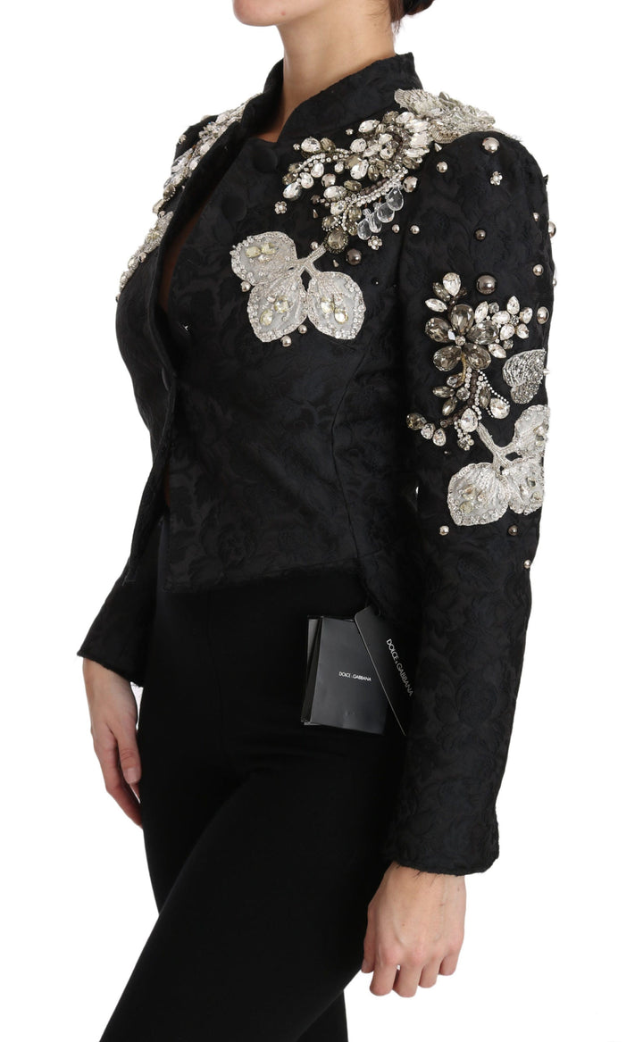 Dolce &amp; Gabbana Sport Jackets - Black Jacquard Crystal Floral Jacket