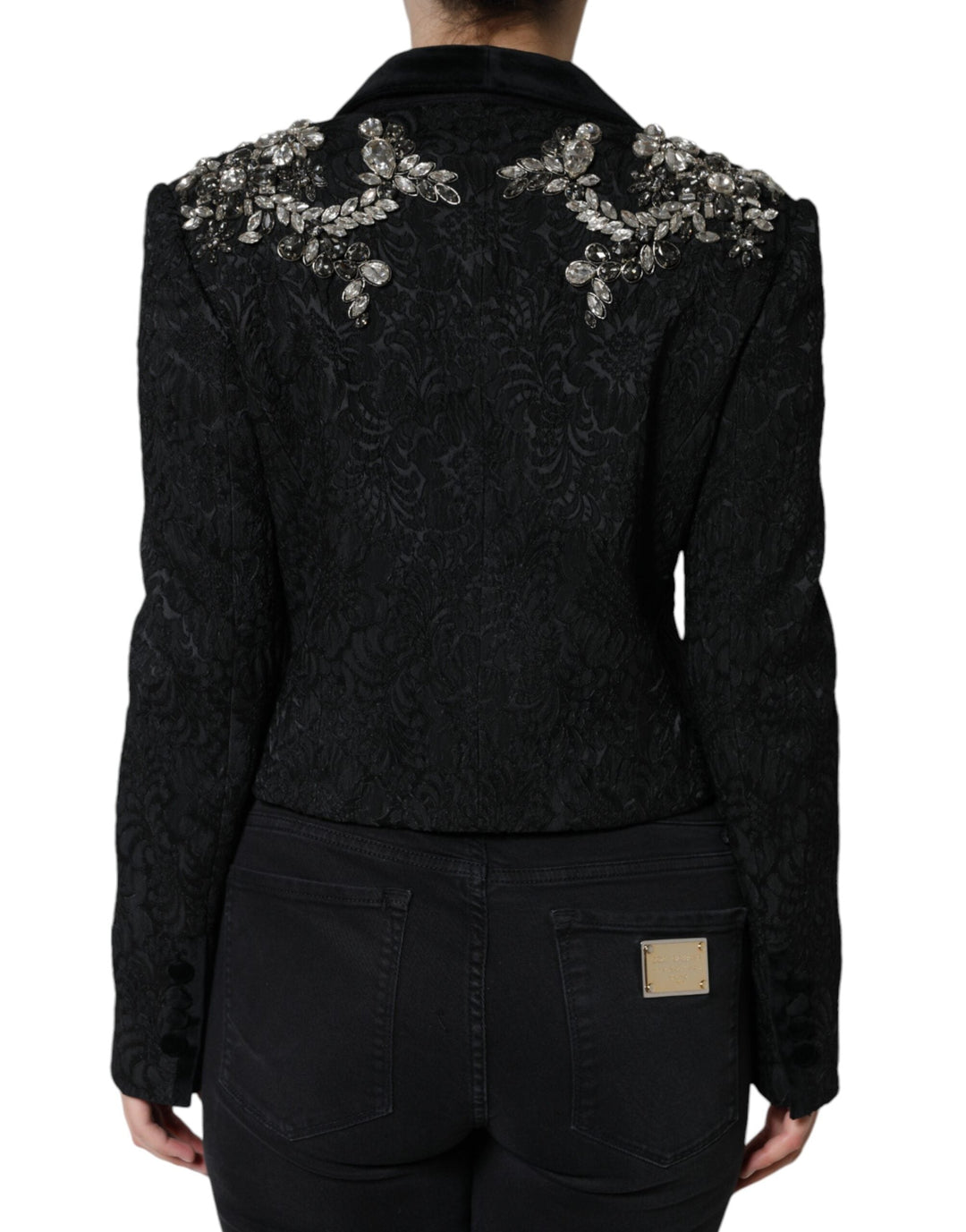 Dolce &amp; Gabbana Bolero Jackets - Black Jacquard Crystal Floral Jacket Blazer