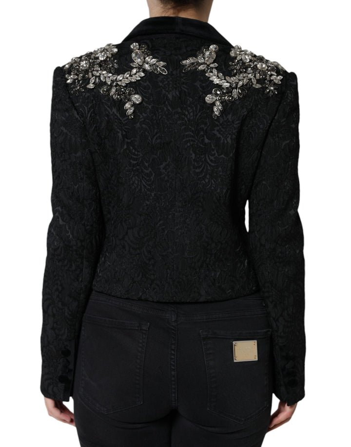 Dolce &amp; Gabbana Bolero Jackets - Black Jacquard Crystal Floral Jacket Blazer