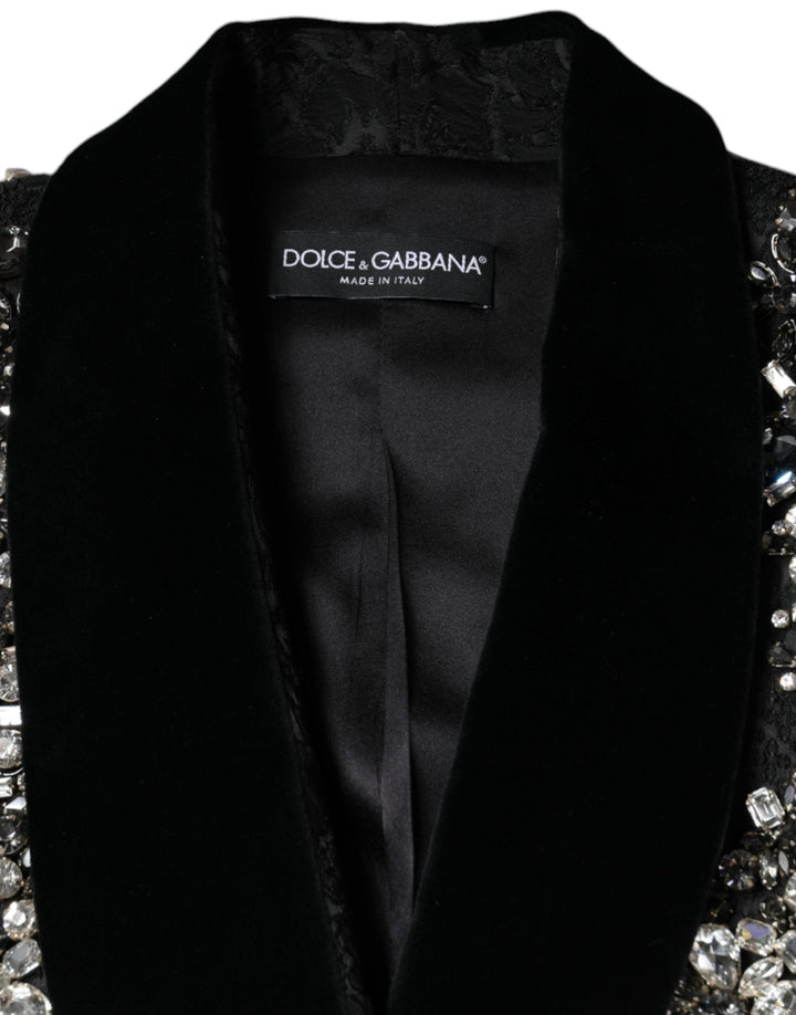 Dolce &amp; Gabbana Bolero Jackets - Black Jacquard Crystal Floral Jacket Blazer