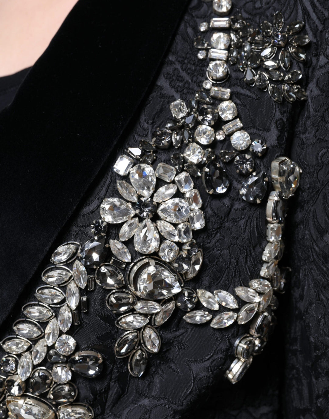 Dolce &amp; Gabbana Bolero Jackets - Black Jacquard Crystal Floral Jacket Blazer