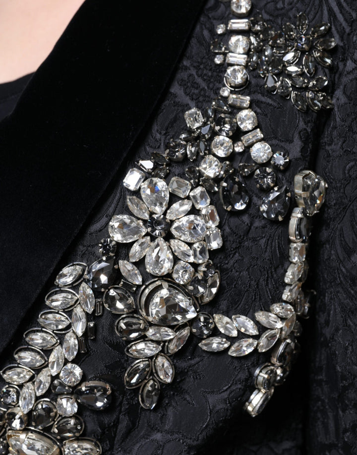 Dolce &amp; Gabbana Bolero Jackets - Black Jacquard Crystal Floral Jacket Blazer
