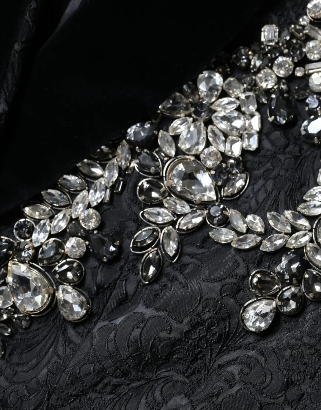 Dolce &amp; Gabbana Black Jacquard Crystal Floral Jacket Blazer