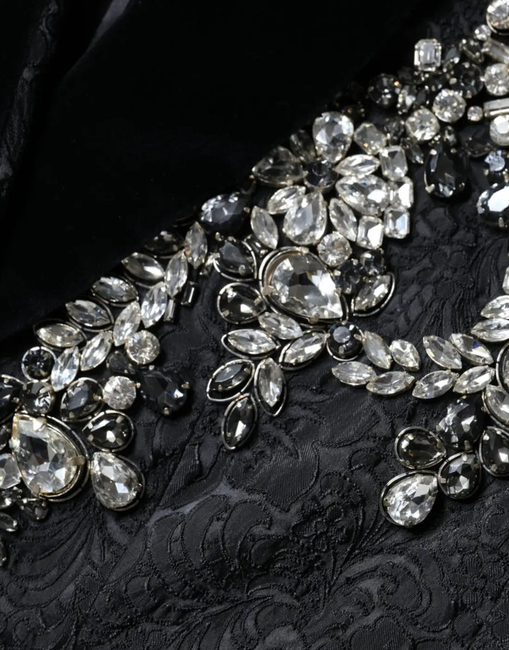 Dolce &amp; Gabbana Black Jacquard Crystal Floral Jacket Blazer