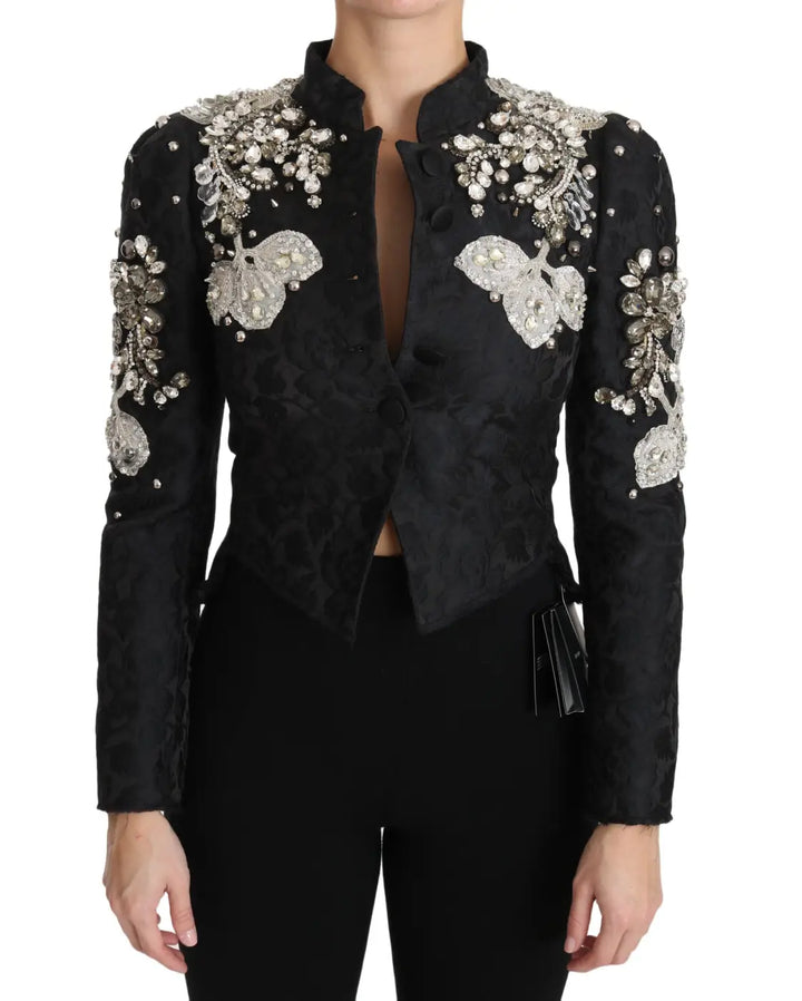 Dolce &amp; Gabbana Black Jacquard Crystal Floral Jacket